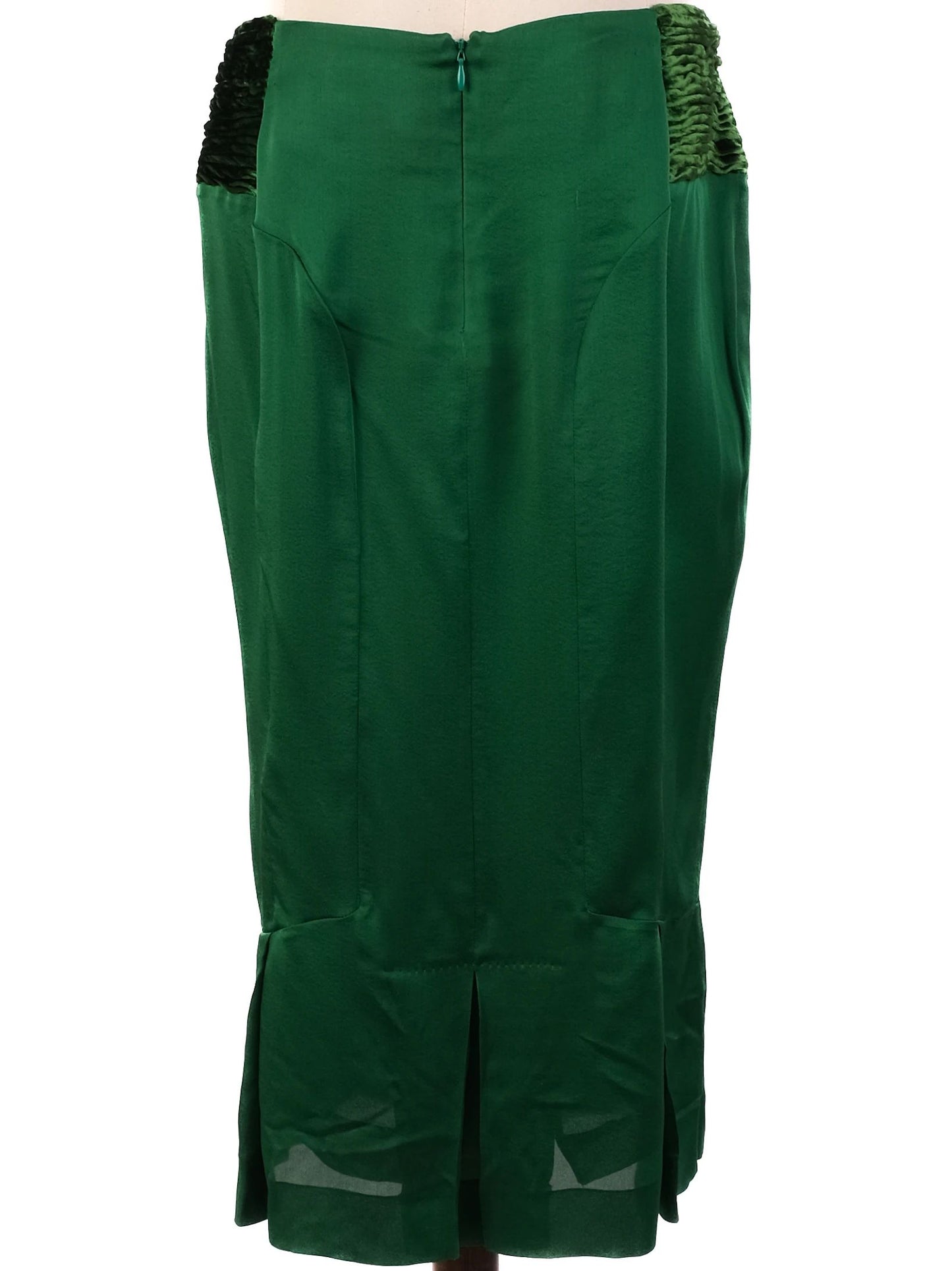 excellent tom ford green silk skirt with ruching and pleats, size m