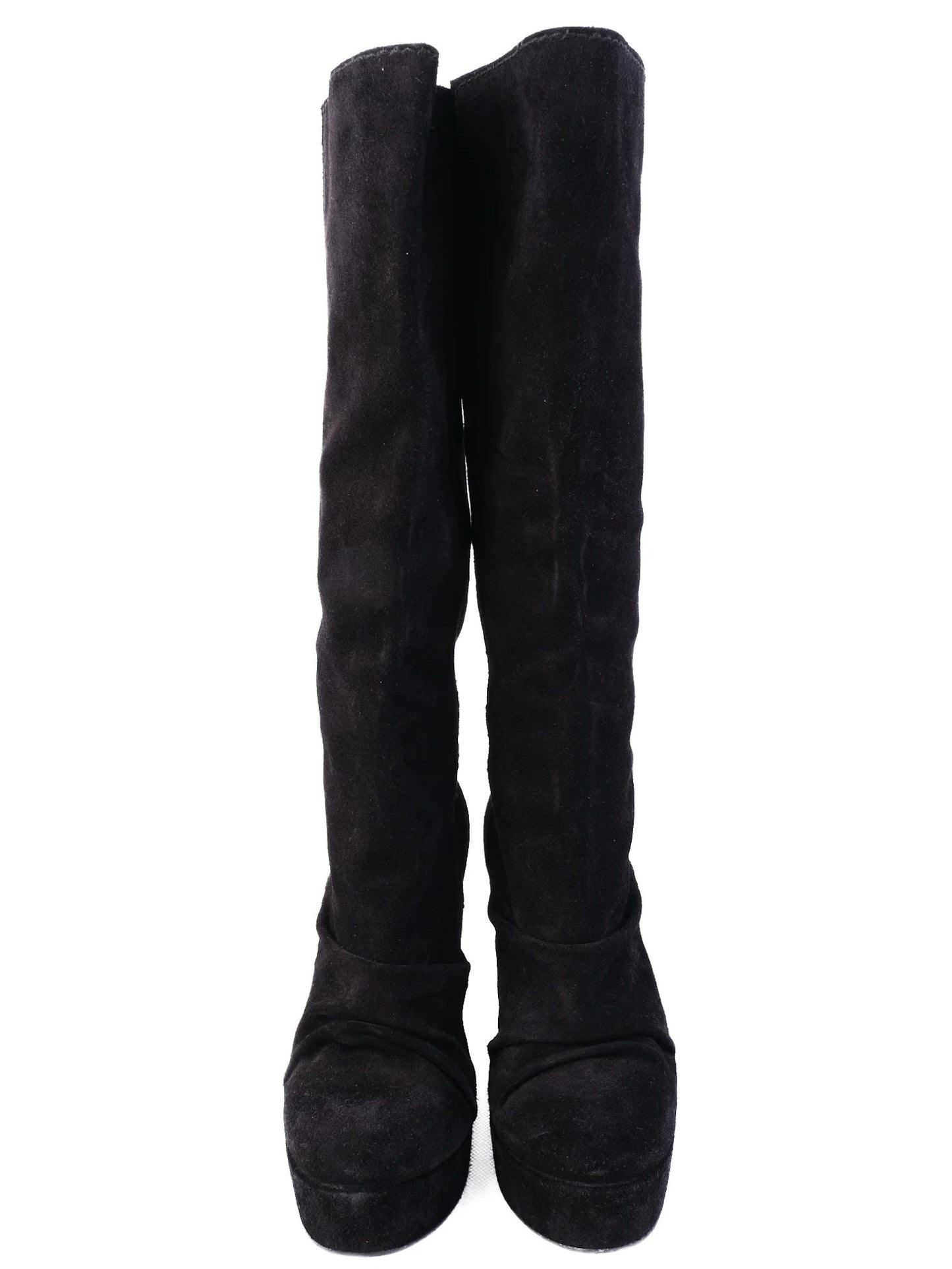 average condition pedro garcia black suede knee-high wedge boots size 38