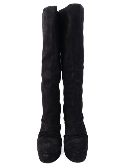 Average Condition Pedro Garcia Black Suede Knee-High Wedge Boots Size 38