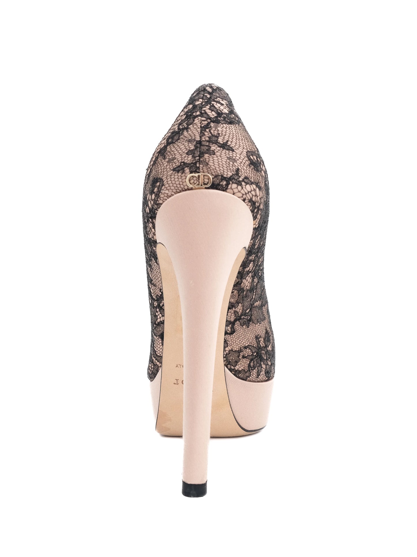 excellent dior pink high-heeled shoes lace overlay size 38