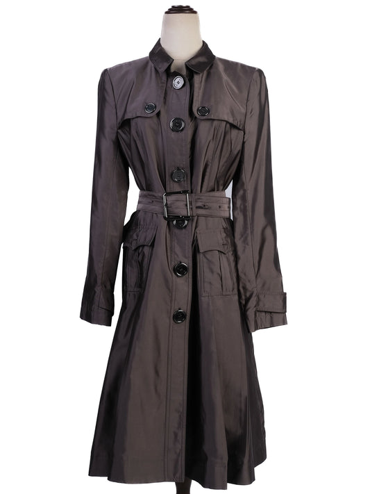Excellent Burberry Gray Silk Trench Coat with Belted Waist