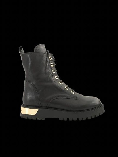 Excellent Baldinini Black Leather Boots Size 38 with Gold Accent