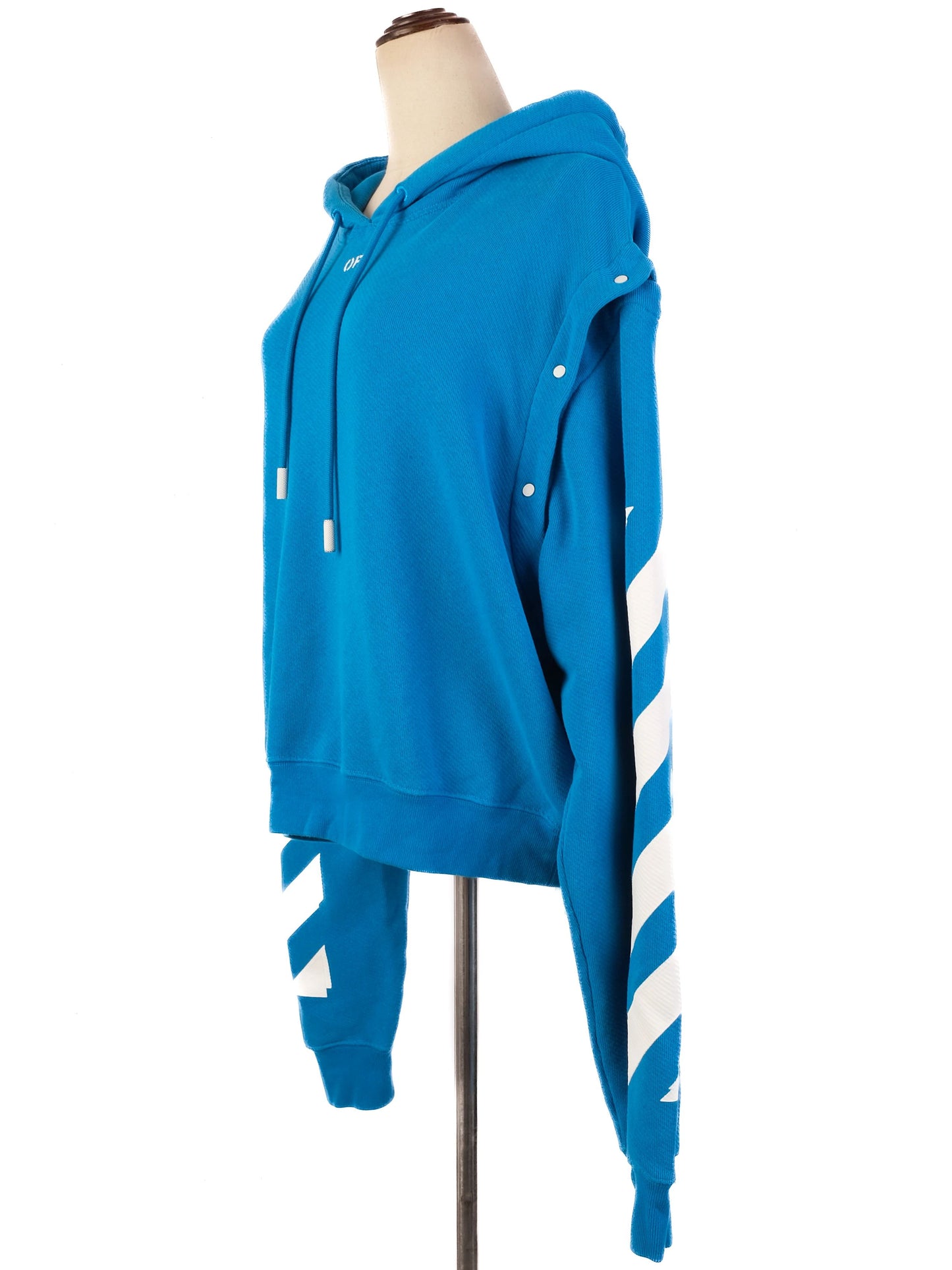 excellent off white blue nylon hoodie size l with drawstring hood