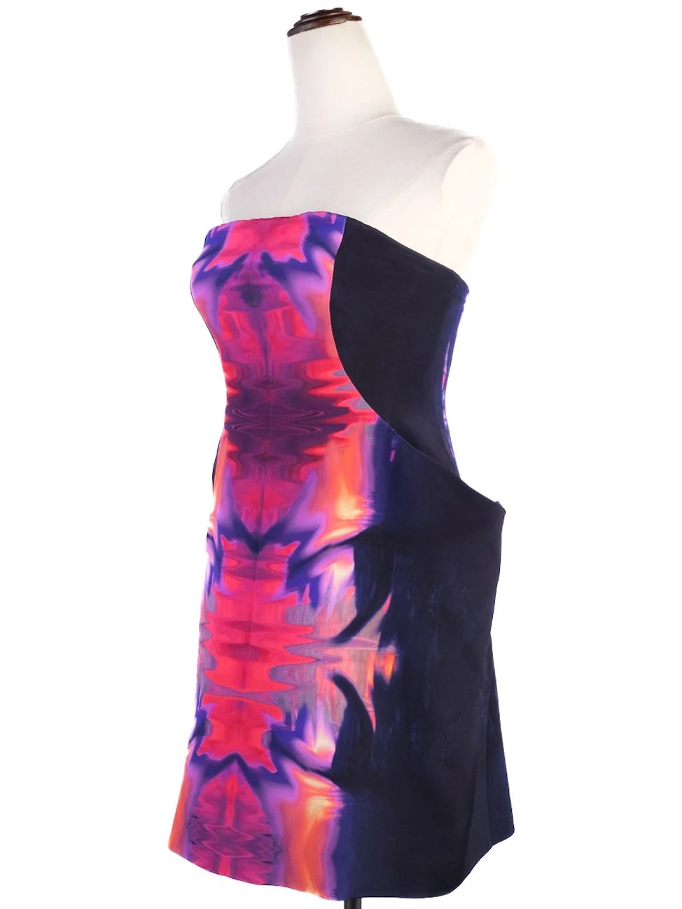 excellent alexander mcqueen strapless dress large silk abstract print