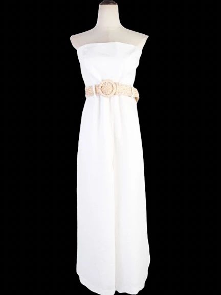 new zimmerman white strapless jumpsuit with woven belt