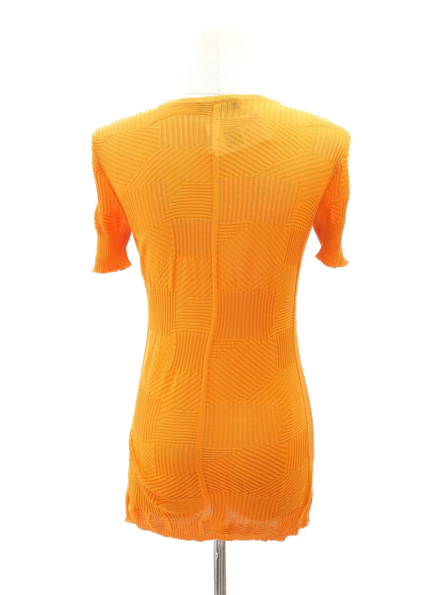 excellent orange knit top women's size m geometric pattern cotton