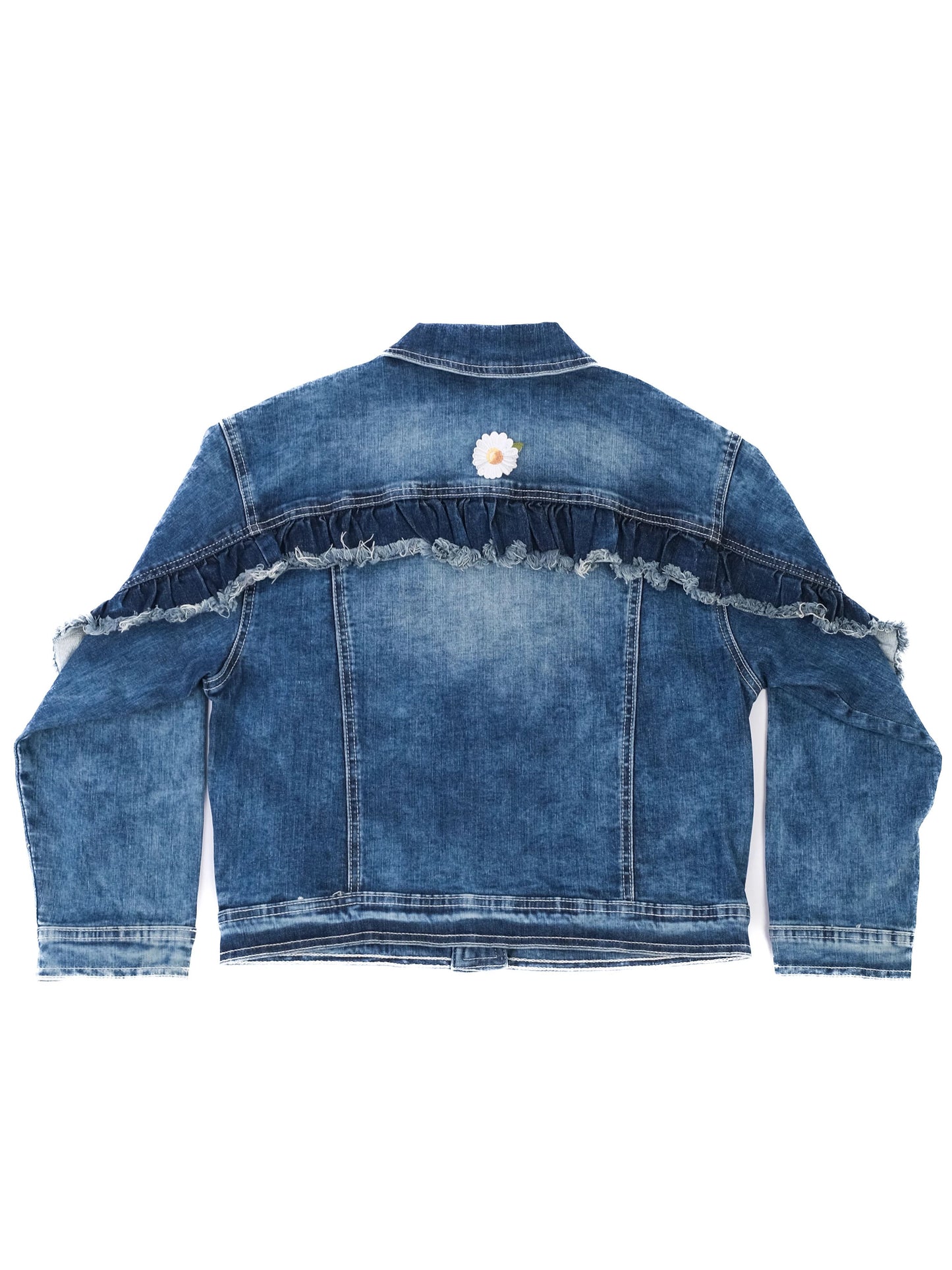 excellent monnalisa blue denim jacket with floral embroidery size 11