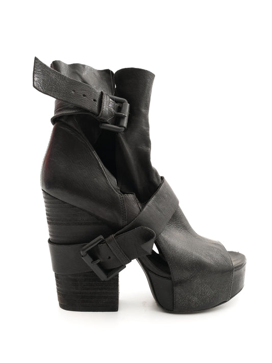Vic Matie Women's Black Leather Platform Ankle Boots Size 36