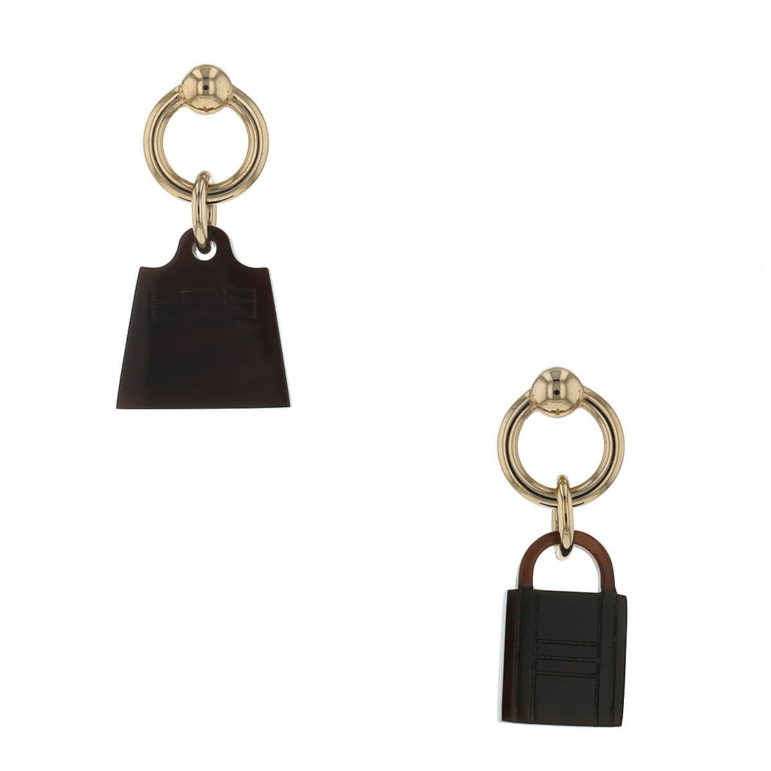Hermes Amulette Maroquinier buffalo horn and gold plated metal earrings