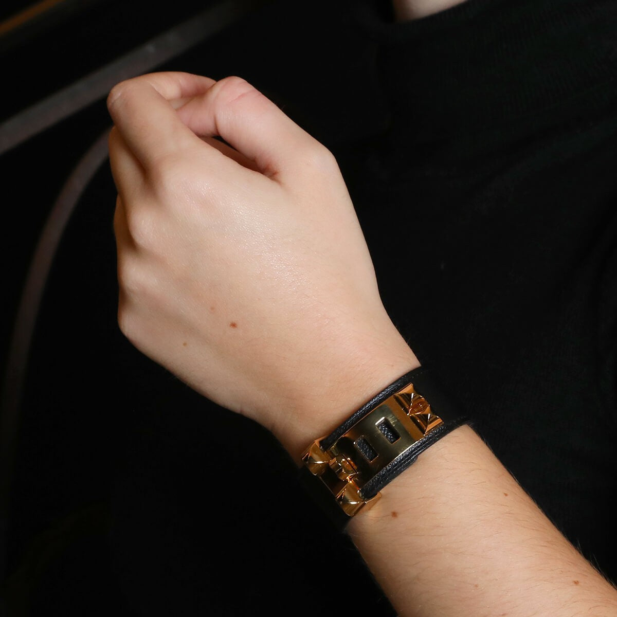 hermes collier de chien plated metal and leather bracelet