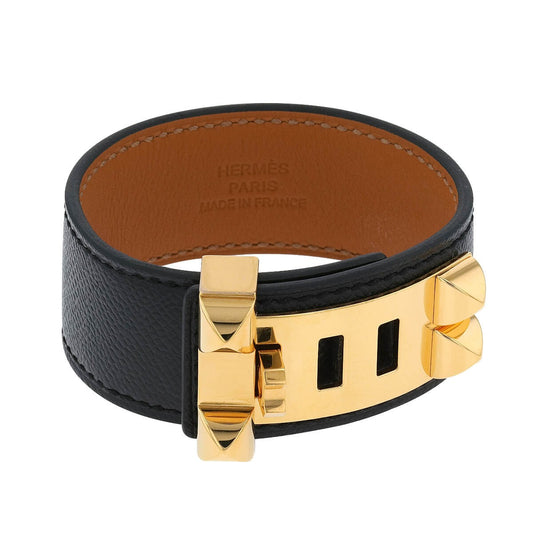 Hermes Collier de Chien plated metal and leather bracelet