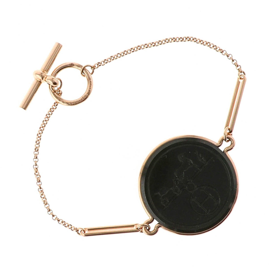 Hermes Ex Libris jade and gold bracelet.