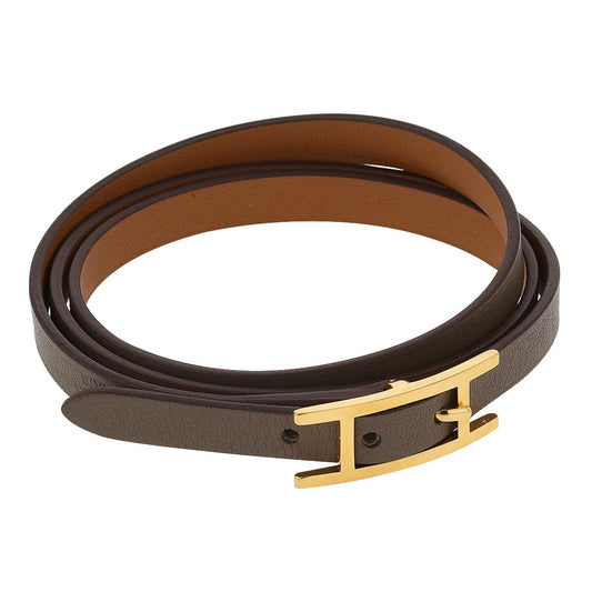 Hermes Hapi 3 leather and gold plated metal bracelet
