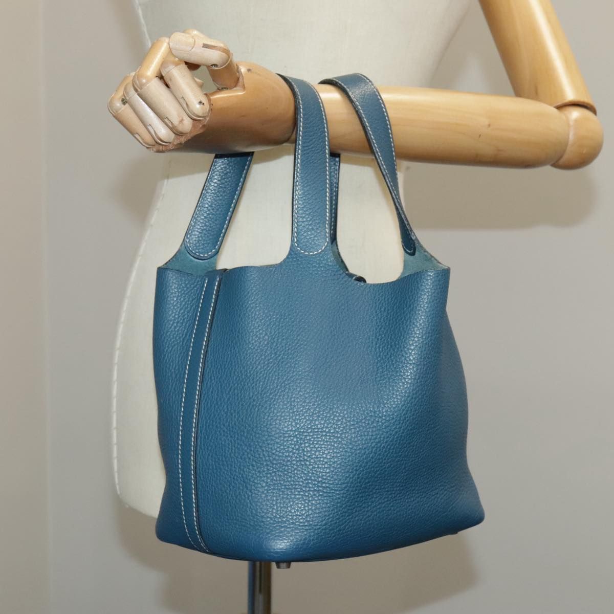 Hermes Picotan Pm Hand Bag Taurillon Clemence Blue Auth