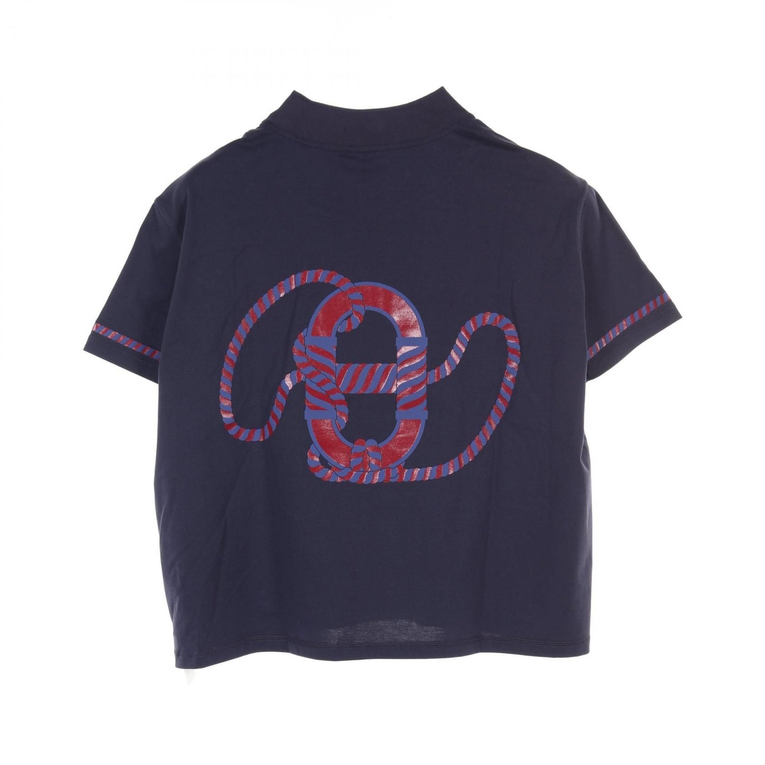 Hermes Kanoe T-shirt Navy Red Cotton 3e 4621dl