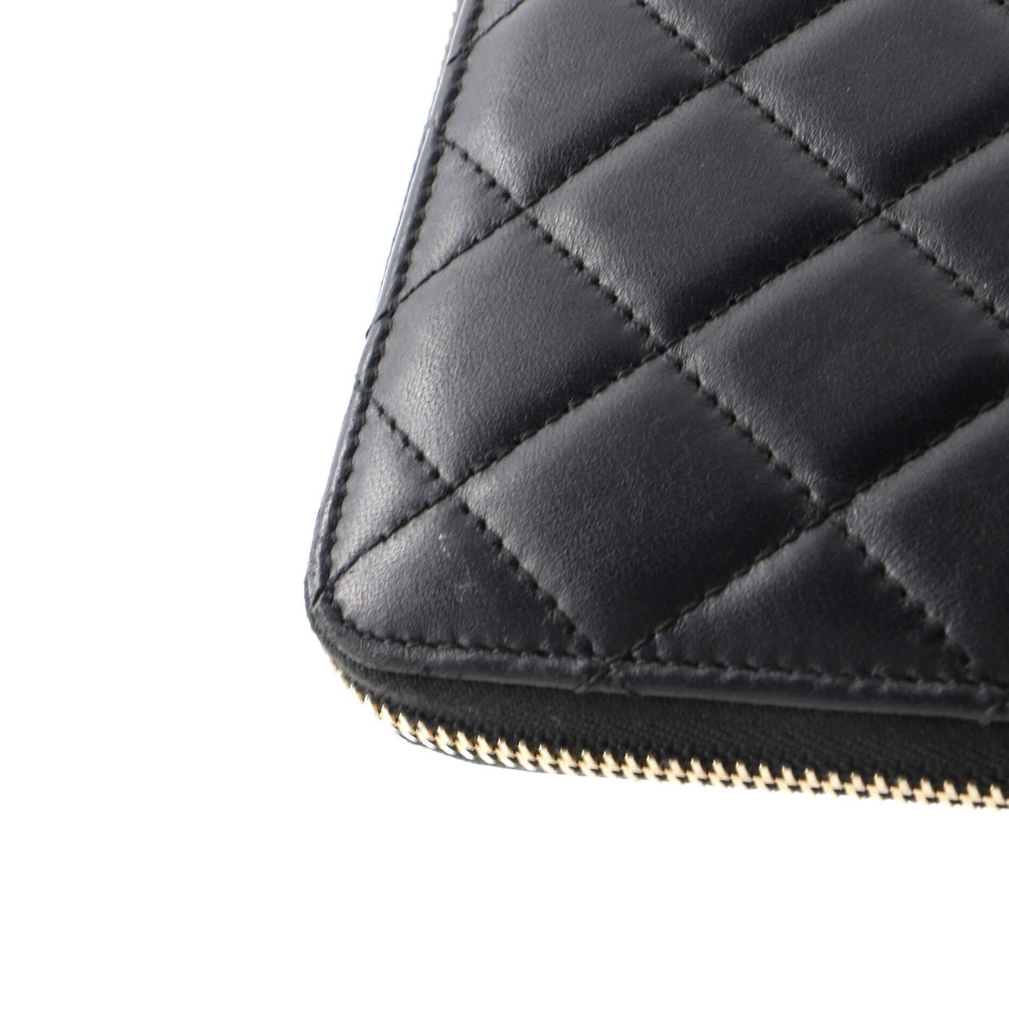 zip around wallet with pearl chain quilted lambskin long