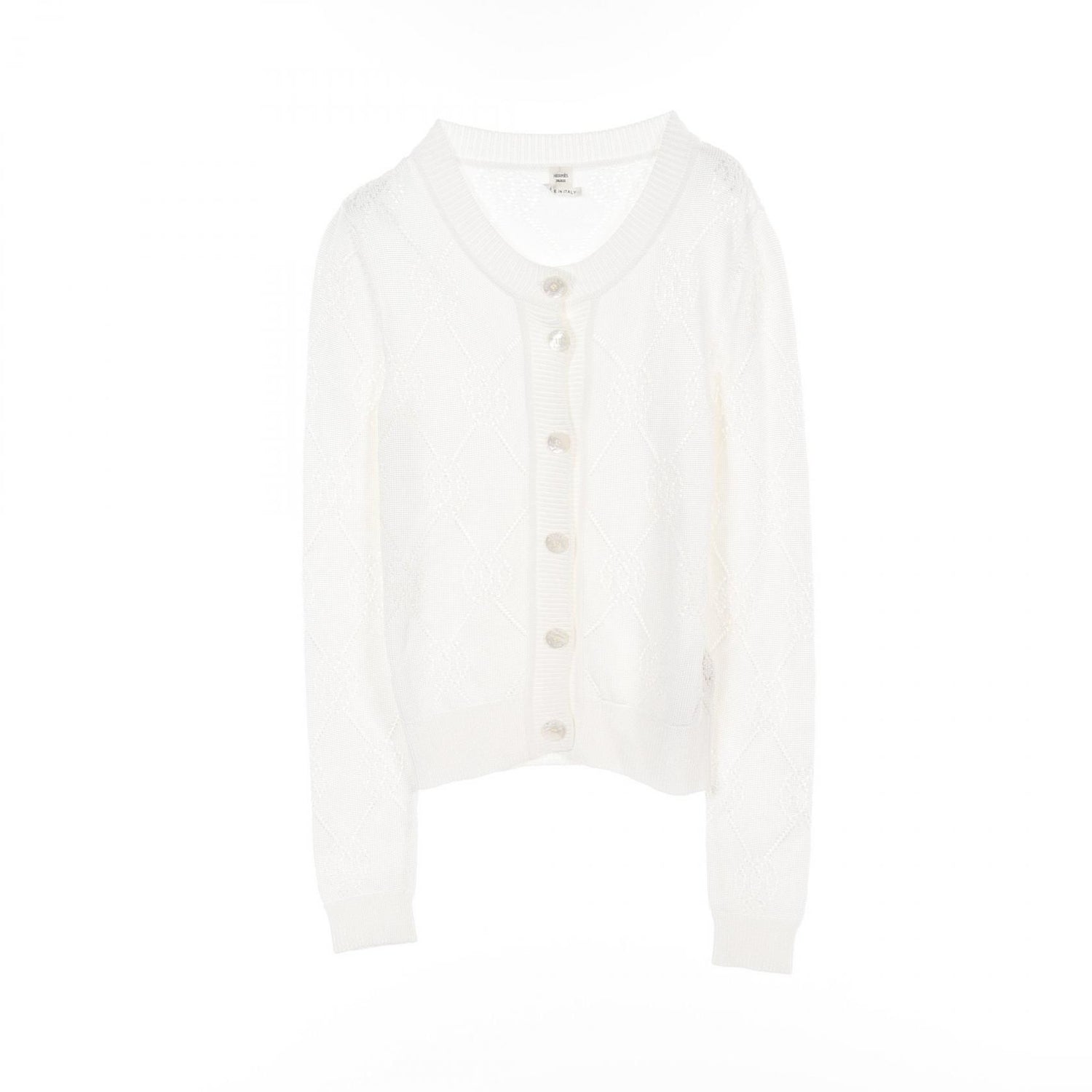 Hermes H Lift Serie Button Cardigan White Rayon Cotton 2e 2710da