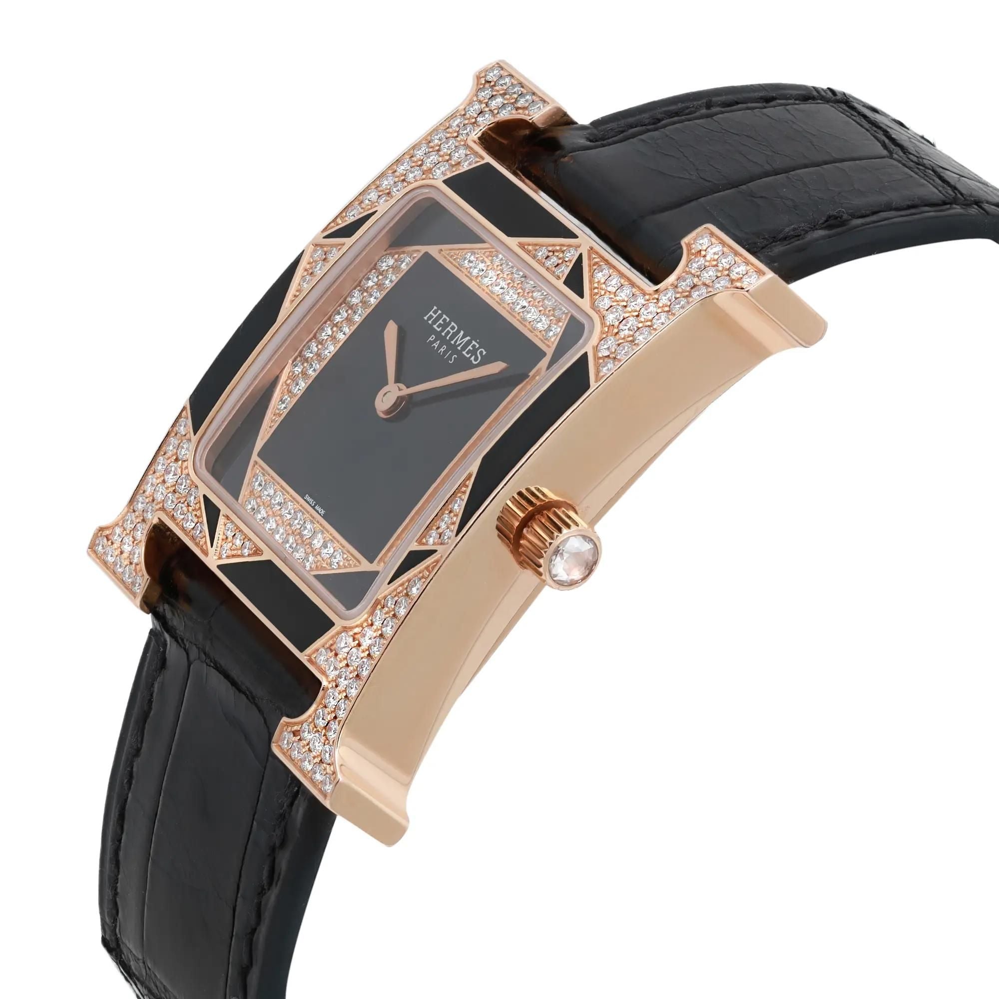Hermes Heure H Perspective 18K Rose Gold Diamond Quartz Watch W054597WW00