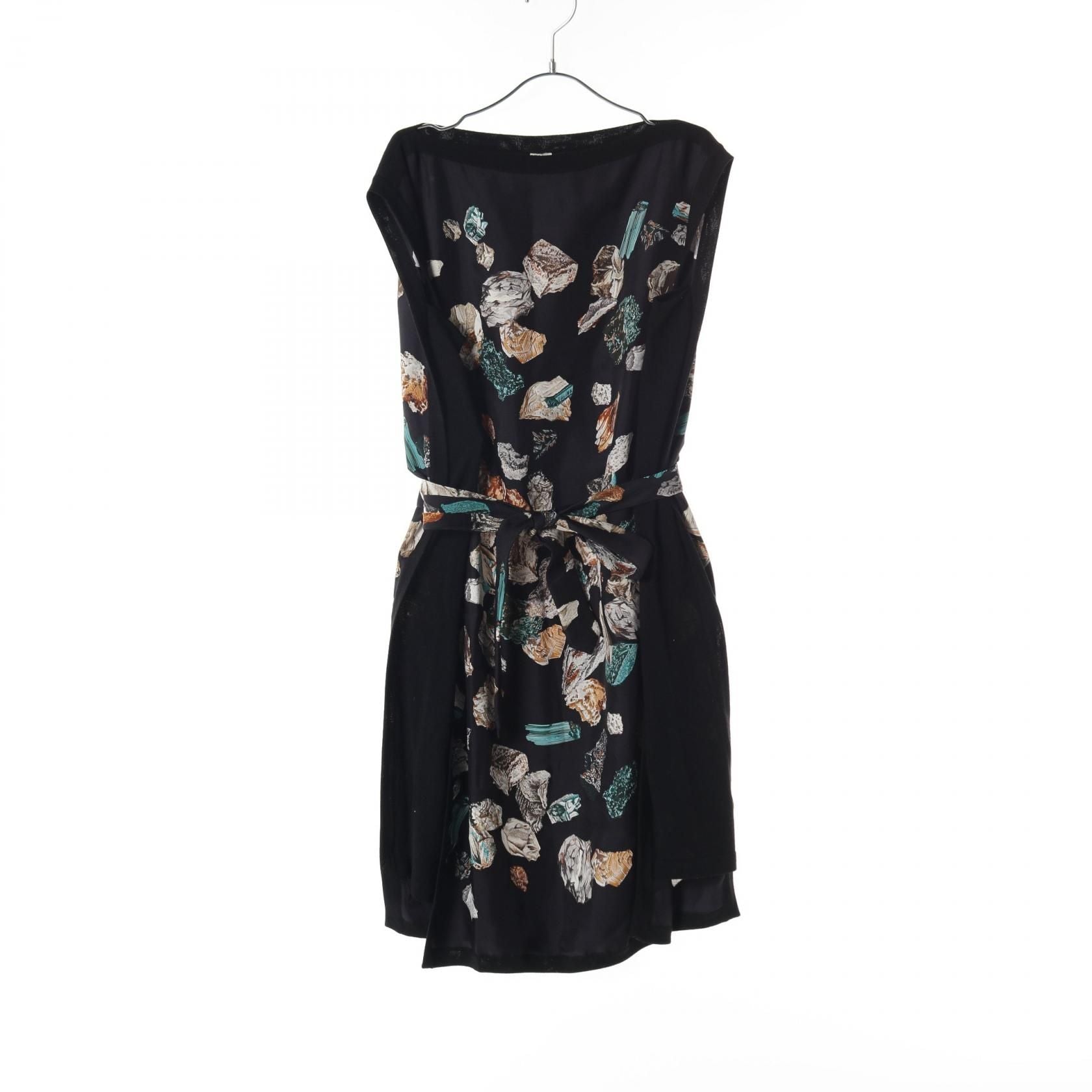 Hermes Twillaine Dress Silk Wool Silk Black Multicolor 36