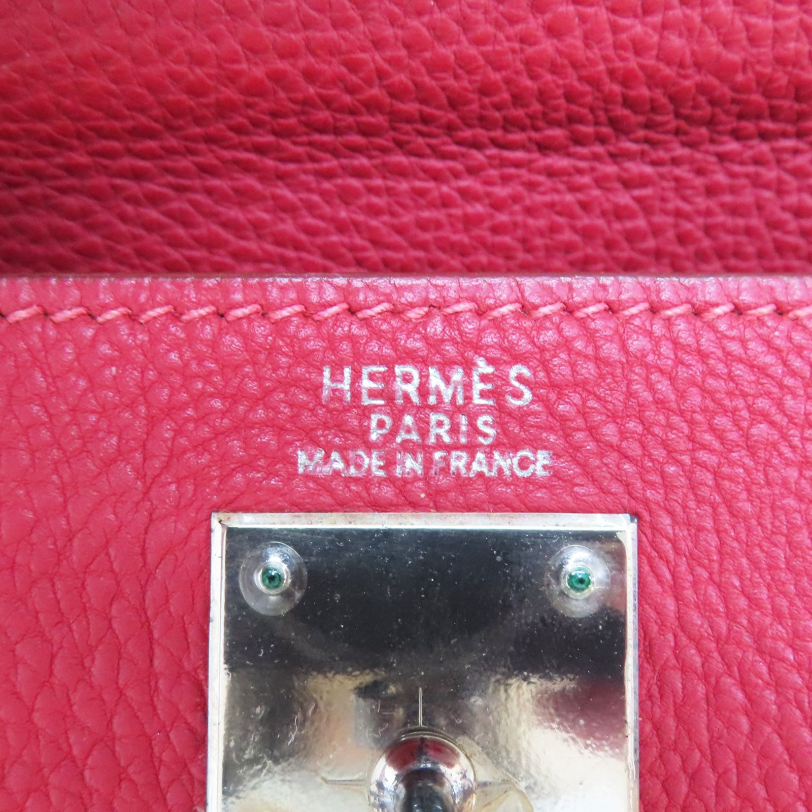 Hermes Kelly 28 Shoulder Handbag Togo Leather Rouge Casaque F Silver Metal