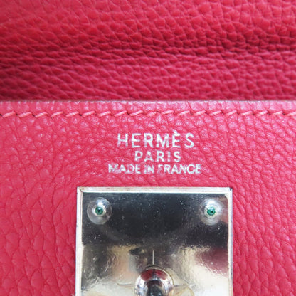 Hermes Kelly 28 Shoulder Handbag Togo Leather Rouge Casaque F Silver Metal