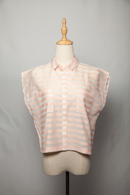 Good Intrend Pink Silk Blouse Size XXS Sheer Striped Design