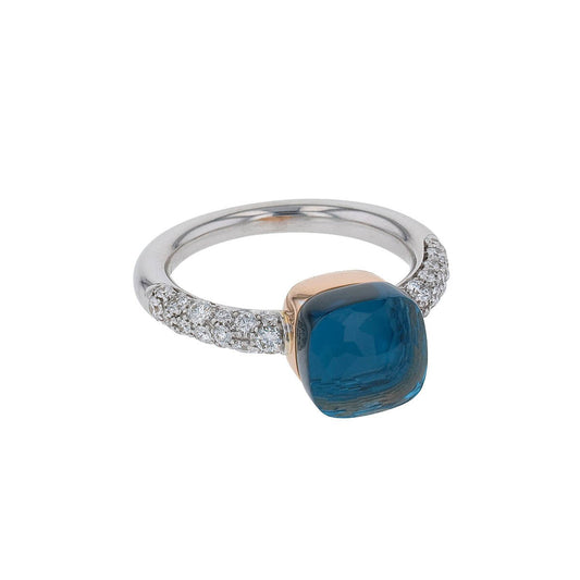 Pomellato Nudo topaze, diamonds and two tones gold ring