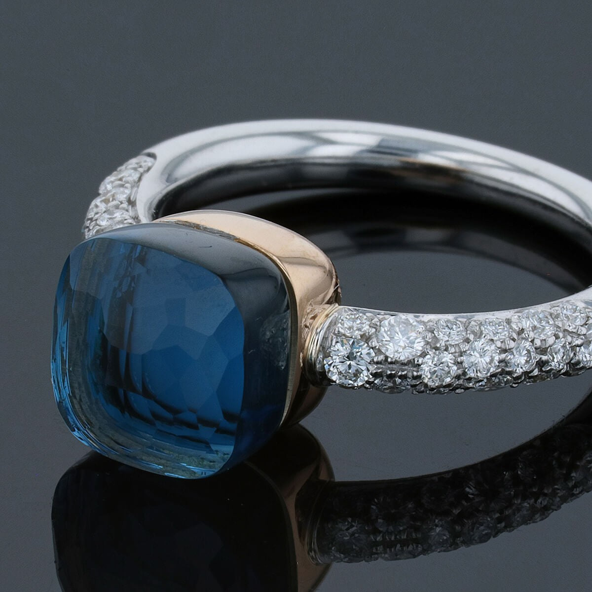 pomellato nudo topaze, diamonds and two tones gold ring