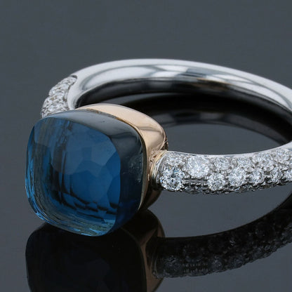 Pomellato Nudo topaze, diamonds and two tones gold ring