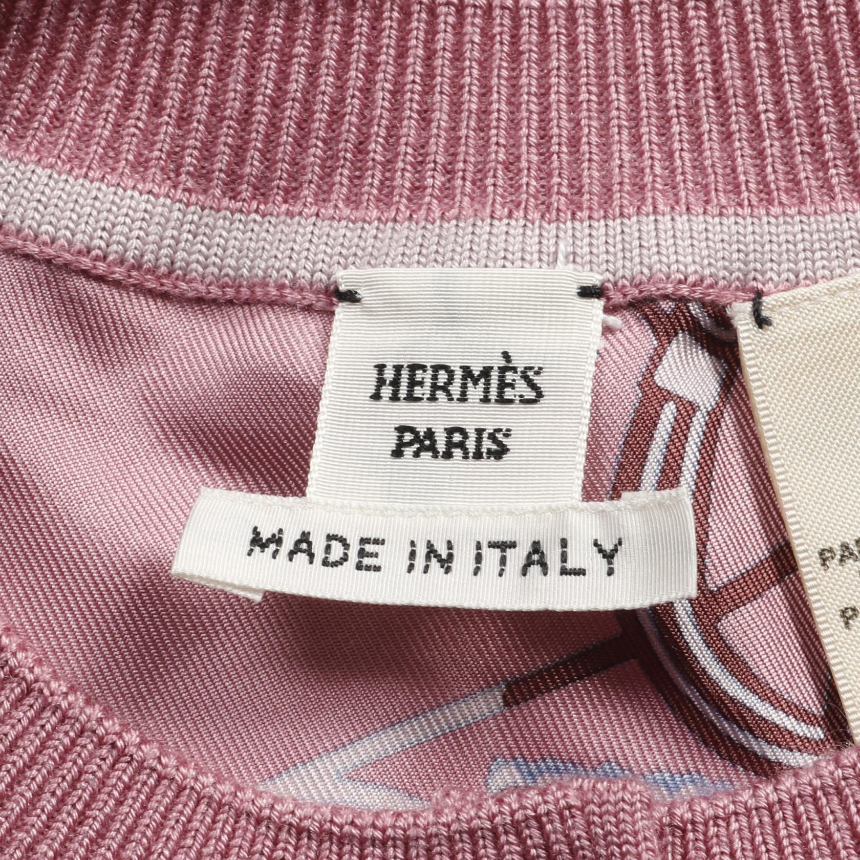 Hermes Twill Laine Exlibris Cardigan Pink Bordeaux Silk Cashmere Silk 3e 2802d 7