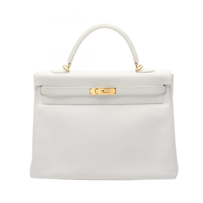 Hermes Kelly 35 Handbag White Leather Epsom