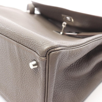 Hermes Kelly 35 Handbag Etain Brown Leather Taurillon Clemence