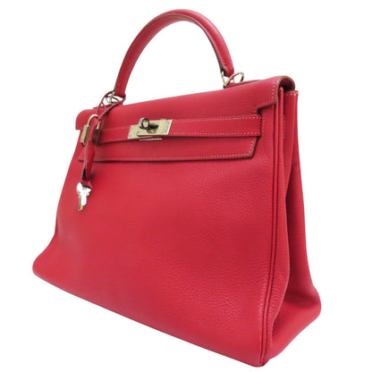 Hermes Kelly 28 Shoulder Handbag Togo Leather Rouge Casaque F Silver Metal