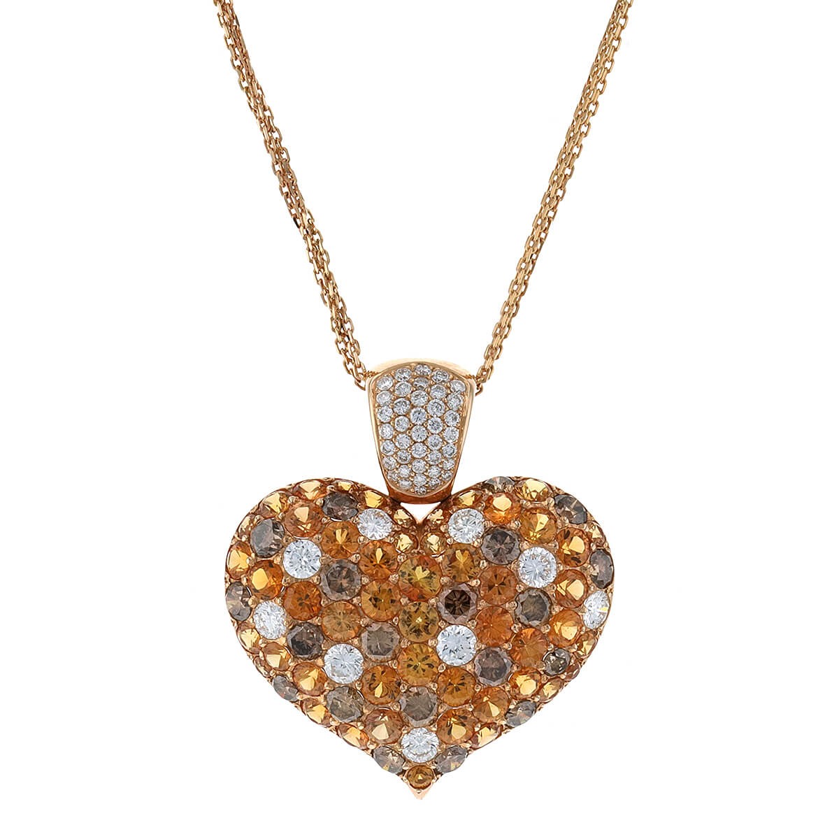 tabbah coeur diamonds, orange sapphires and gold necklace