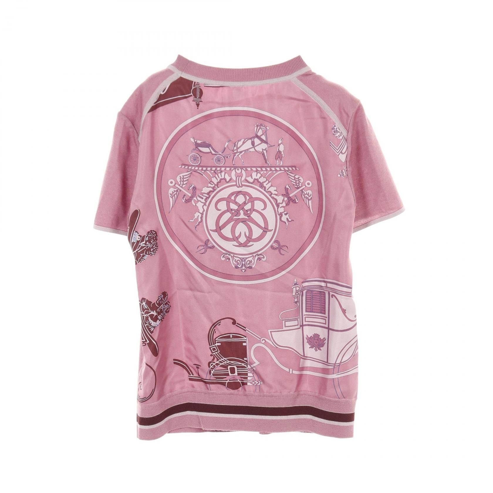 Hermes Twill Laine Ex-libris T-shirt Pink Silk Cashmere 3e 2800d 7