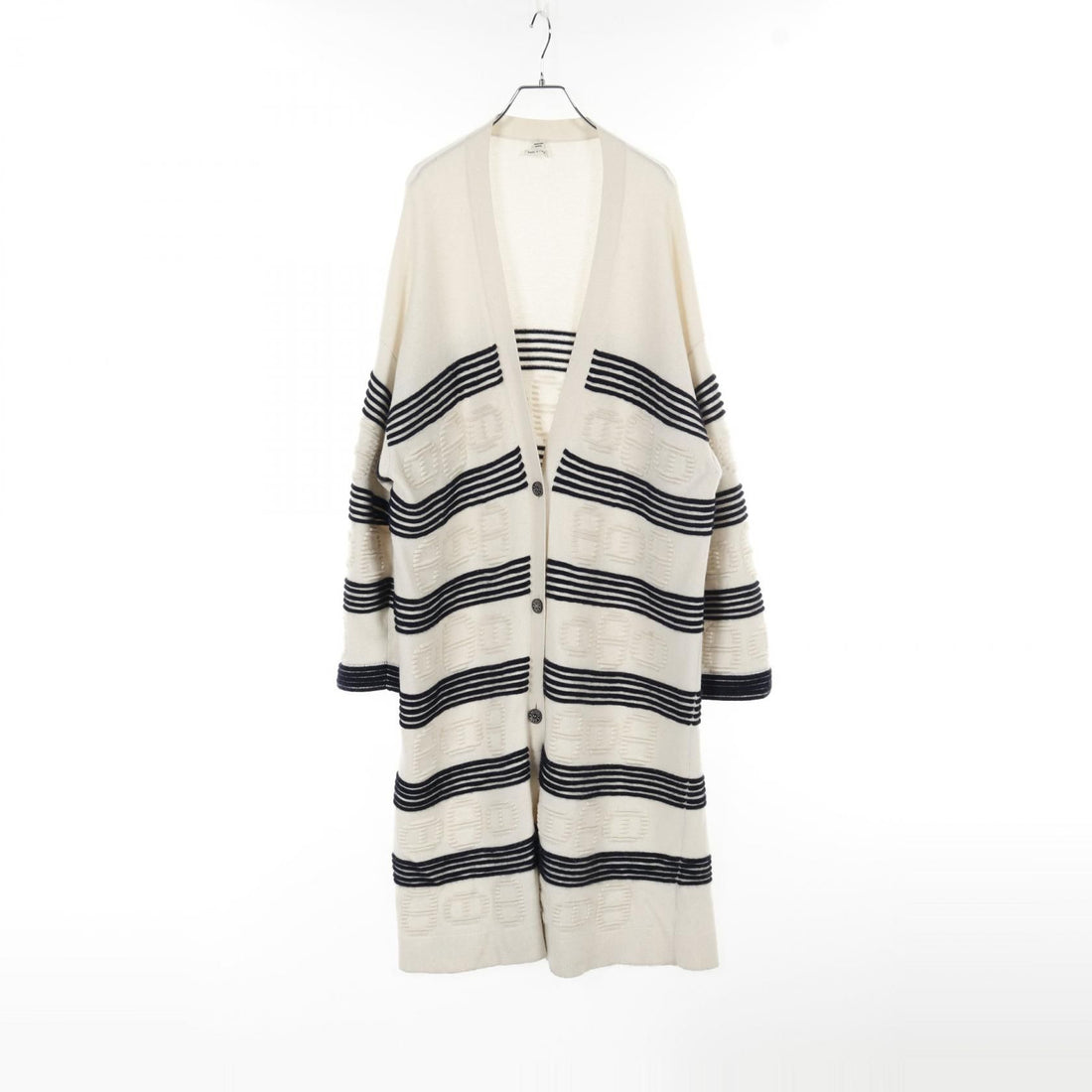 Hermes Chaine Dancre Series Button Cardigan Beige Black Cashmere Cotton 3e 2102d 2