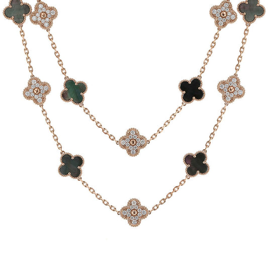 Van Cleef & Arpels Alhambra diamonds, mother-of-pearl and gold long necklace