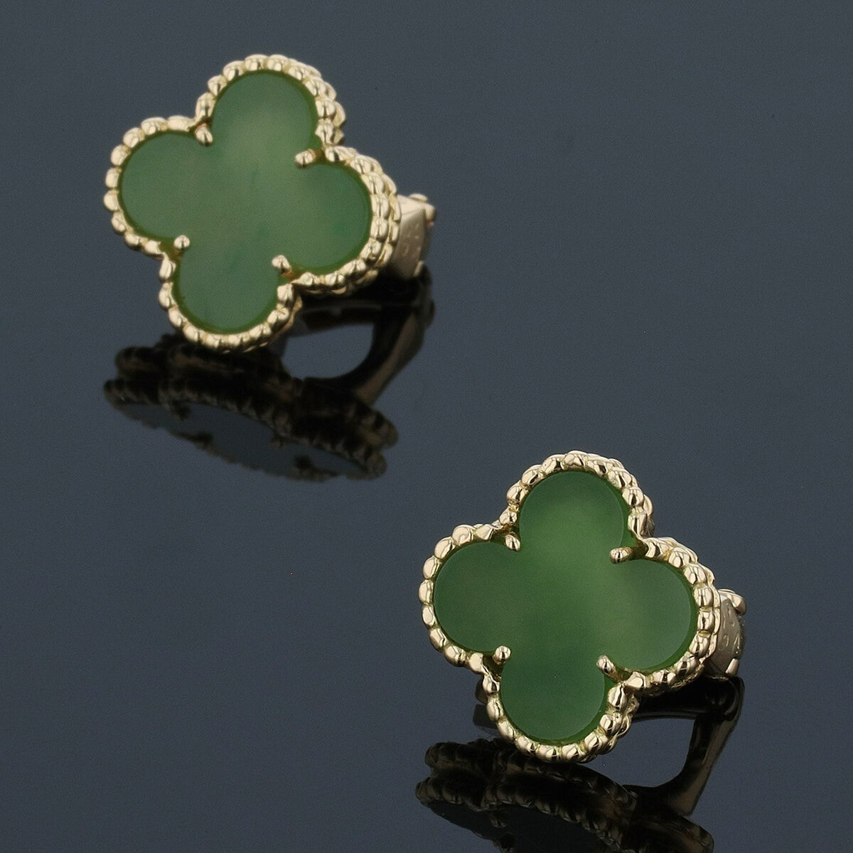 van cleef & arpels alhambra jade and gold earrings