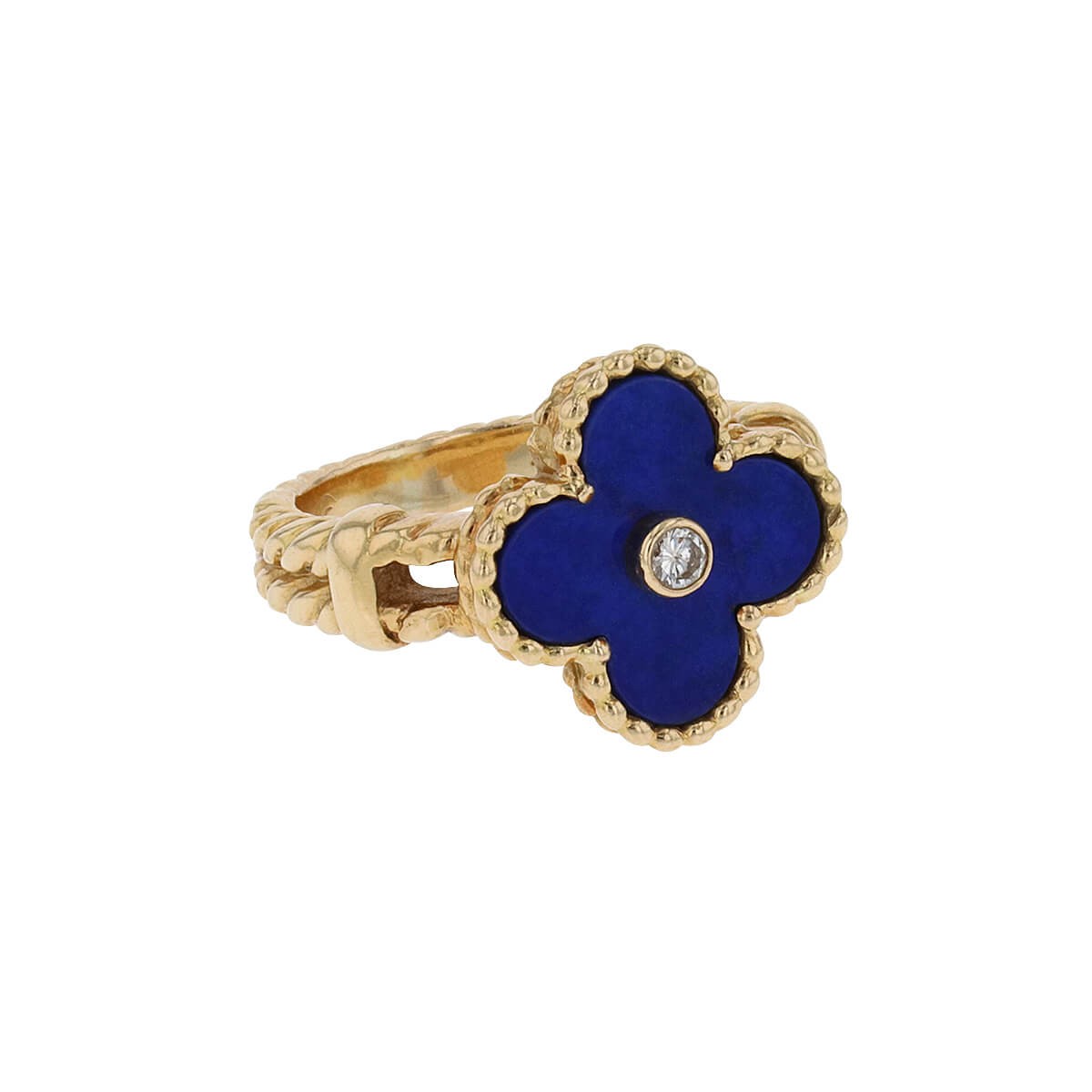 van cleef & arpels alhambra lapis lazuli, diamond and gold ring