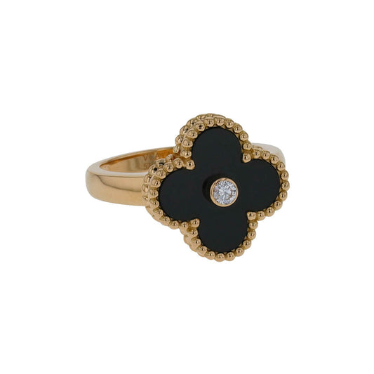 Van Cleef & Arpels Alhambra onyx, diamond and gold ring
