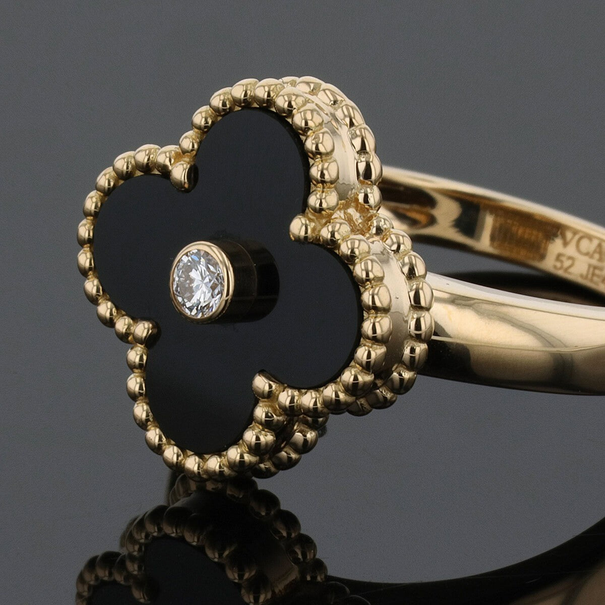 van cleef & arpels alhambra onyx, diamond and gold ring