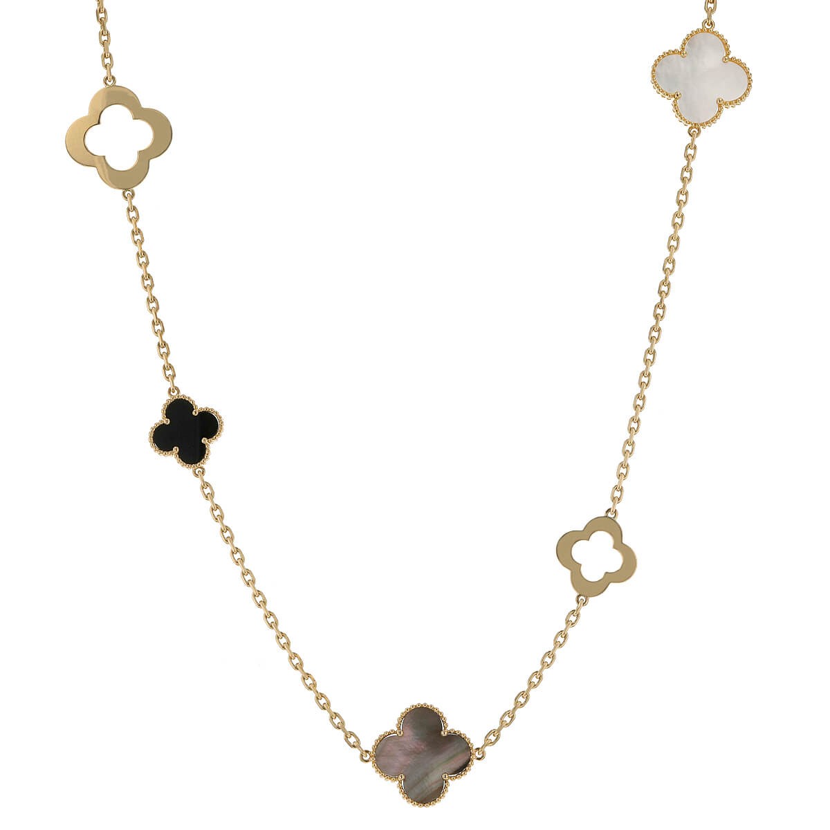 van cleef & arpels alhambra mother-of-pearl, onyx and gold necklace