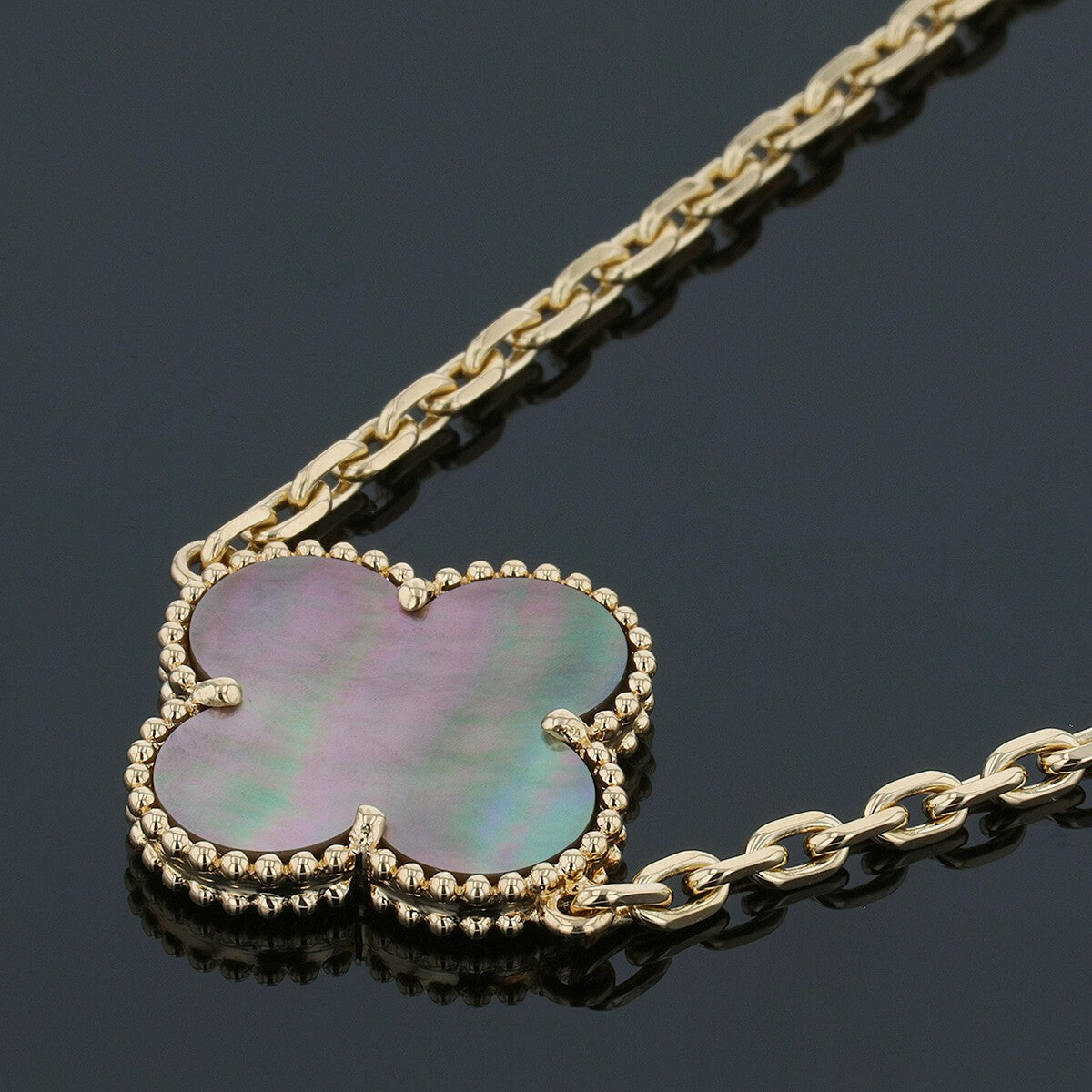 van cleef & arpels alhambra mother-of-pearl, onyx and gold necklace