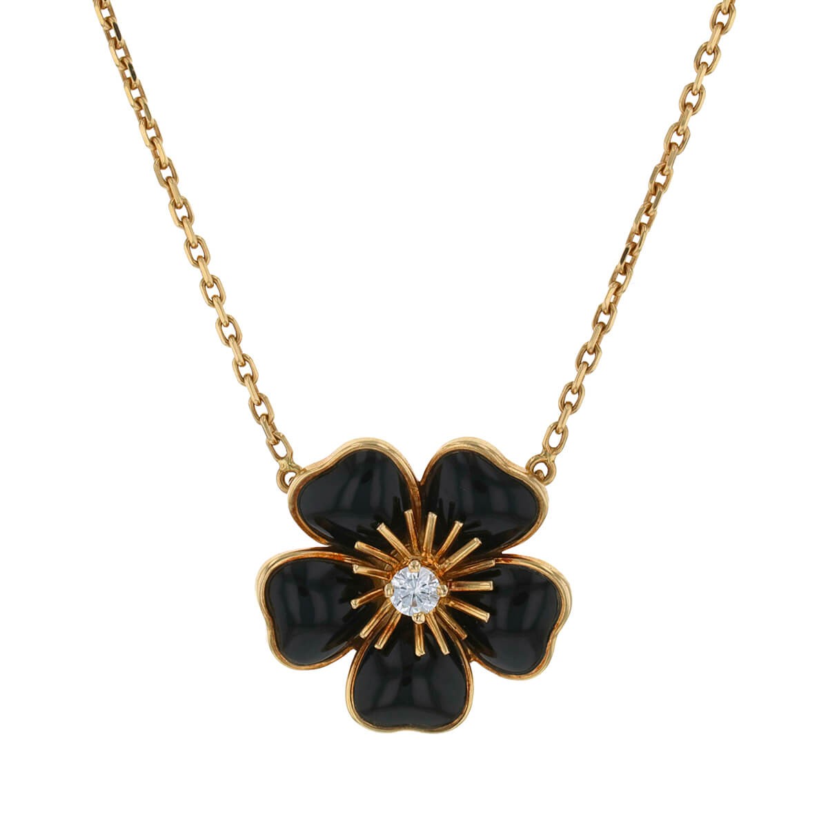 van cleef & arpels onyx, diamond and gold necklace