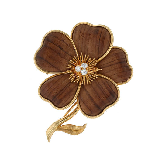 Van Cleef & Arpels  wood, diamonds and gold brooch