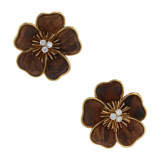 Van Cleef & Arpels ClŽmatite wood, diamonds and gold earrings