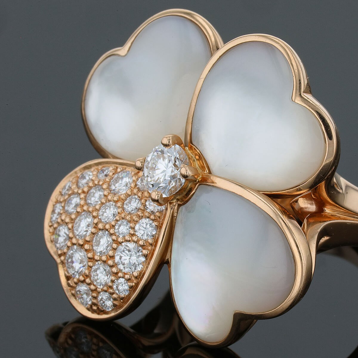van cleef & arpels cosmos mother-of-pearl, diamonds and gold ring