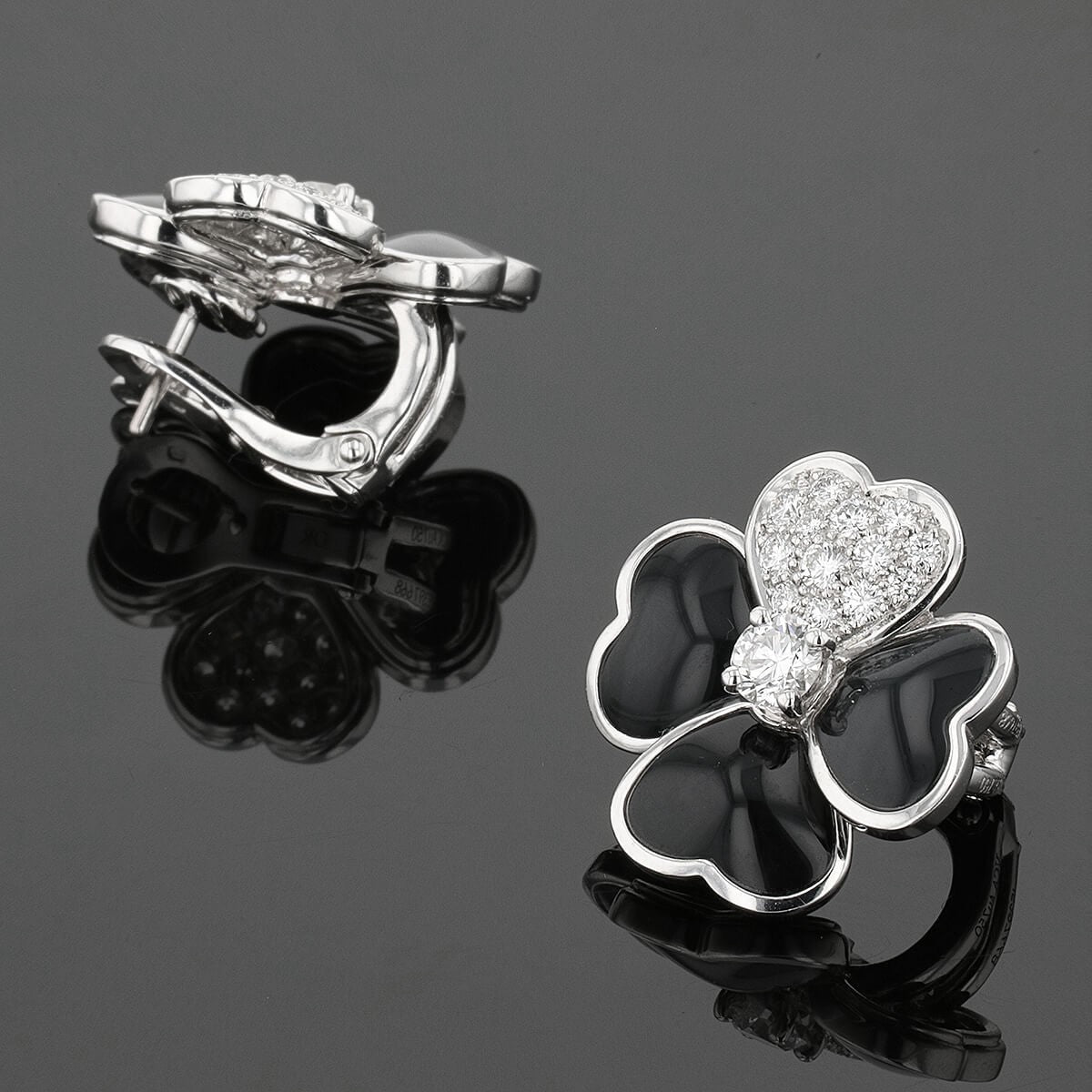 van cleef & arpels cosmos onyx, diamonds and gold earrings