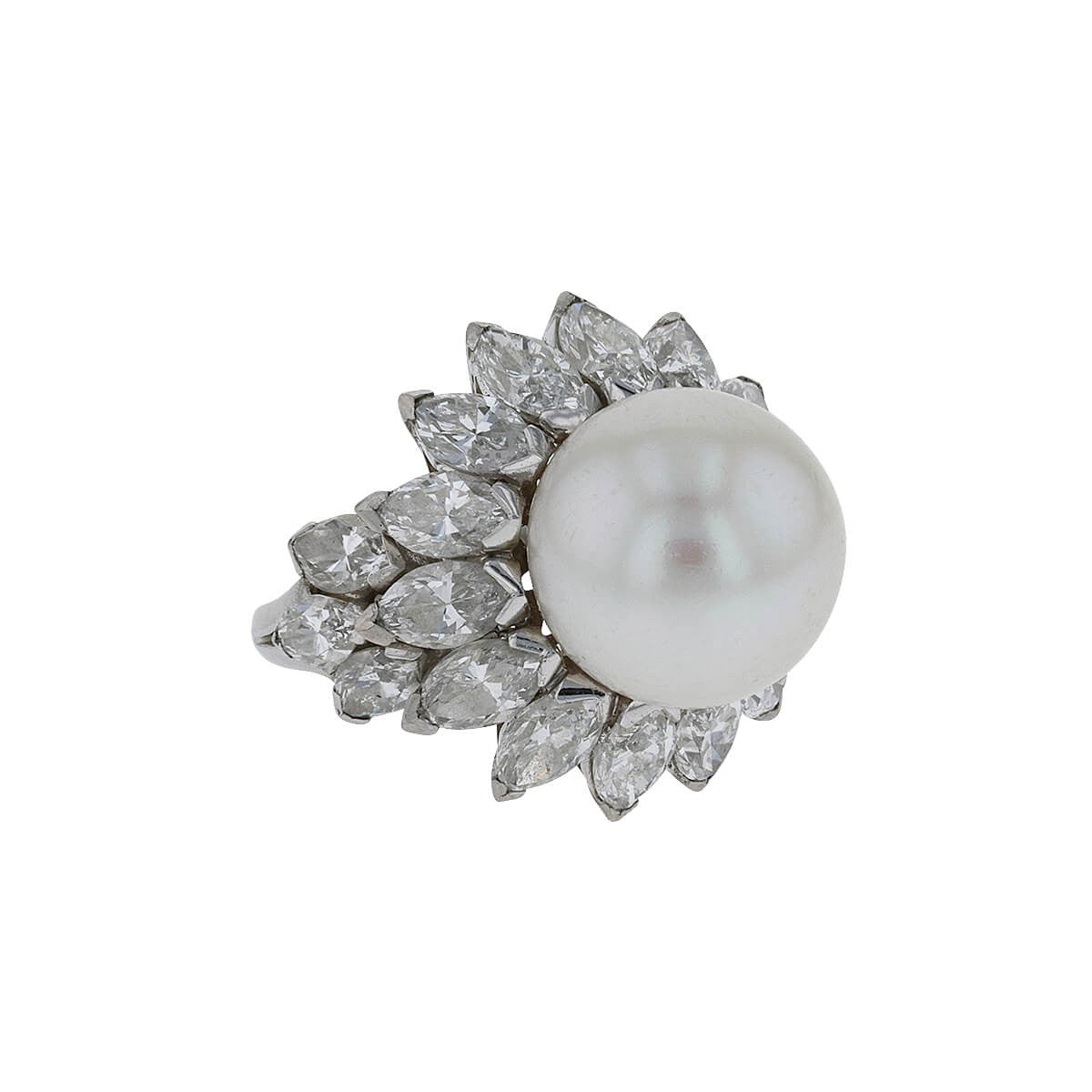 van cleef & arpels cultured pearl, diamonds and platinum ring