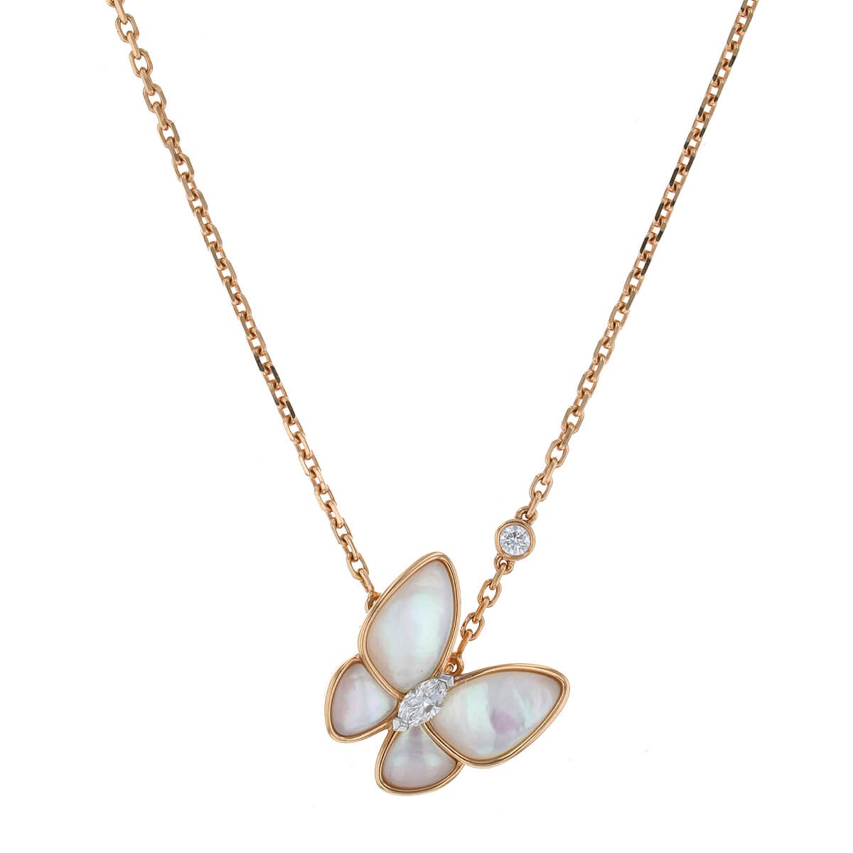 van cleef & arpels deux papillons mother of pearl, diamonds and gold necklace